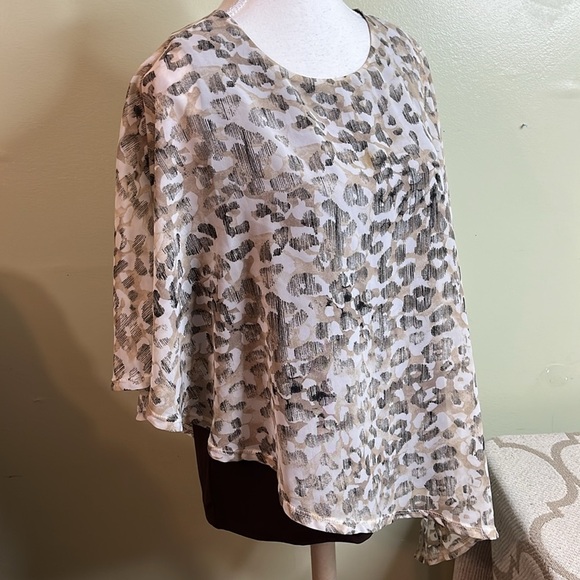 Chico's Brown Asymmetrical Jayma Poncho in Desert Animal Beige, size medium - Picture 10 of 15